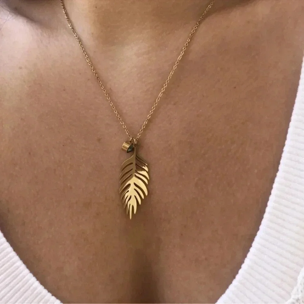Palm Leaf Necklace Summer Beach Gold Boho 18k Gold